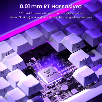 Aula Hero 84 He Manyetik Klavye Rapid Trigger Jade King Switch 8000Hz RGB Neon TKL Hot Swap Oyuncu Klavyesi Mor - 3
