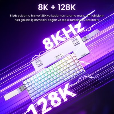 Aula Hero 84 He Manyetik Klavye Rapid Trigger Jade King Switch 8000Hz RGB Neon TKL Hot Swap Oyuncu Klavyesi Mor - 5