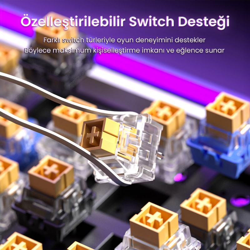 Aula Hero 84 He Manyetik Klavye Rapid Trigger Jade King Switch 8000Hz RGB Neon TKL Hot Swap Oyuncu Klavyesi Mor - 6