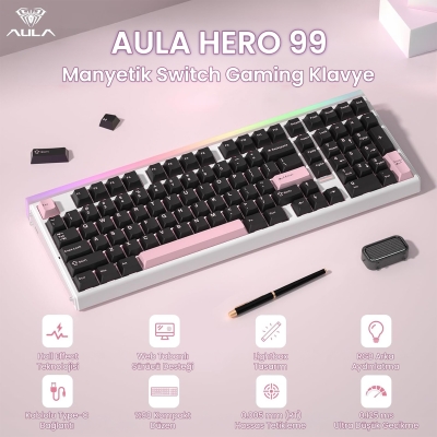 Aula Hero 99 Hall Effect Manyetik Klavye Rapid Trigger Wing Chun Switch 8000Hz RGB Hot Swap Oyuncu Klavyesi Siyah - 2