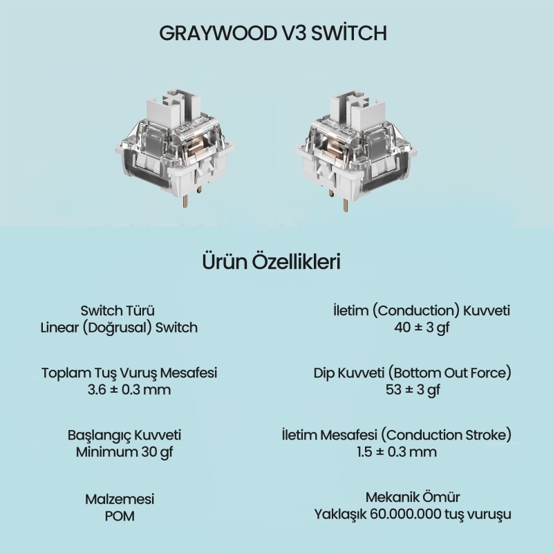 Aula Leobog Gray Wood V3 Lineer Mekanik Switch 100 Adet - 2
