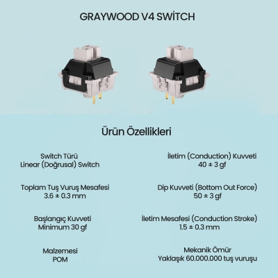 Aula Leobog Gray Wood V4 Lineer Mekanik Switch 100 Adet - 2