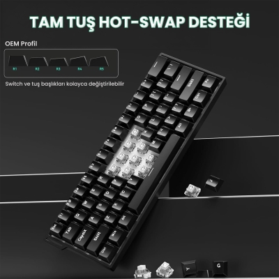 Aula Mini 60 He Hall Effect Manyetik Klavye Rapid Trigger Stromrise Switch 8000Hz TKL Hot Swap Oyuncu Klavyesi Siyah - 5