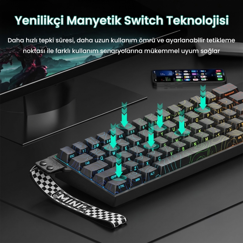 Aula Mini 60 He Max Hall Effect Manyetik Klavye Rapid Trigger Spiritcloud Switch 8000Hz TKL Hot Swap Oyuncu Klavyesi Siyah - 4