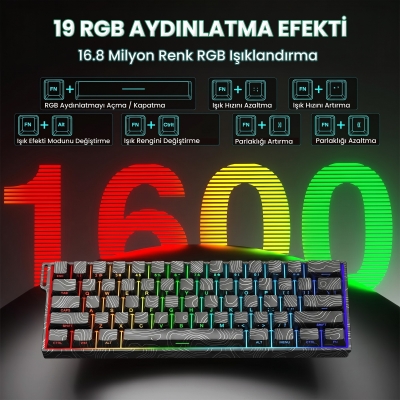 Aula Mini 60 He Max Hall Effect Manyetik Klavye Rapid Trigger Spiritcloud Switch 8000Hz TKL Hot Swap Oyuncu Klavyesi Siyah - 5