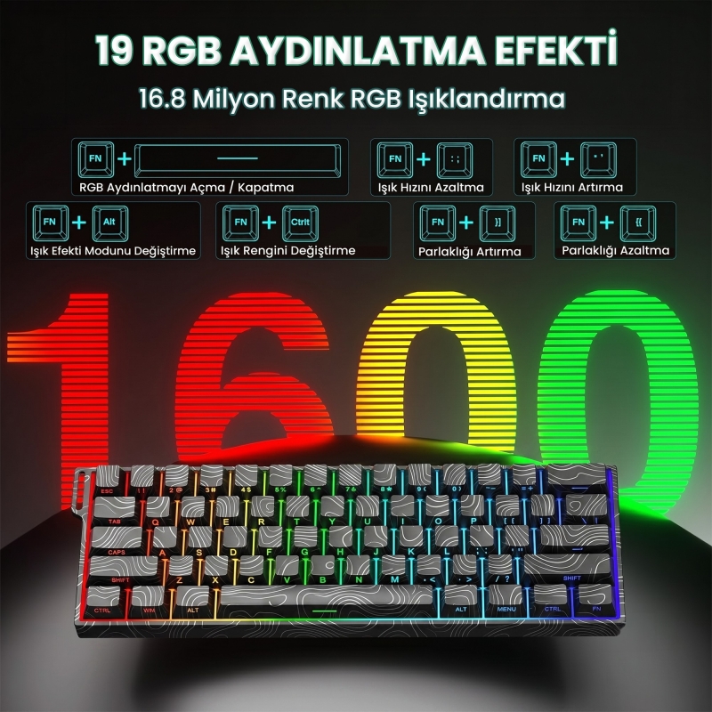 Aula Mini 60 He Max Hall Effect Manyetik Klavye Rapid Trigger Spiritcloud Switch 8000Hz TKL Hot Swap Oyuncu Klavyesi Siyah - 5
