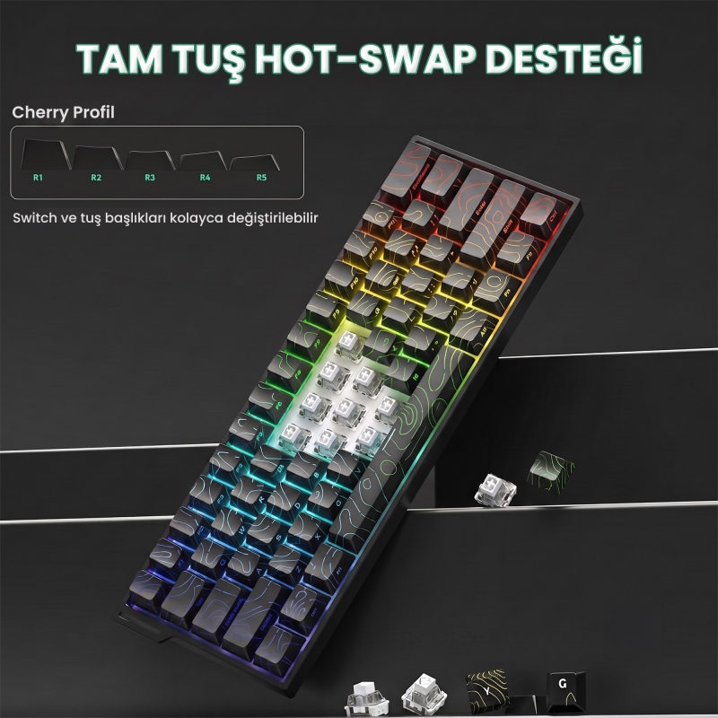 Aula Mini 60 He Max Hall Effect Manyetik Klavye Rapid Trigger Spiritcloud Switch 8000Hz TKL Hot Swap Oyuncu Klavyesi Siyah - 6