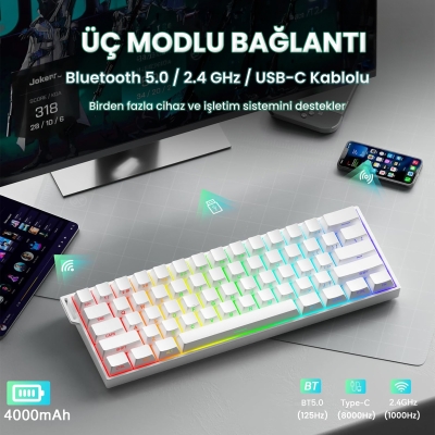 Aula Mini 60 He Pro Hall Effect Manyetik Klavye Rapid Trigger Mistcloud Switch 8000Hz TKL Hot Swap Oyuncu Klavyesi Beyaz - 3
