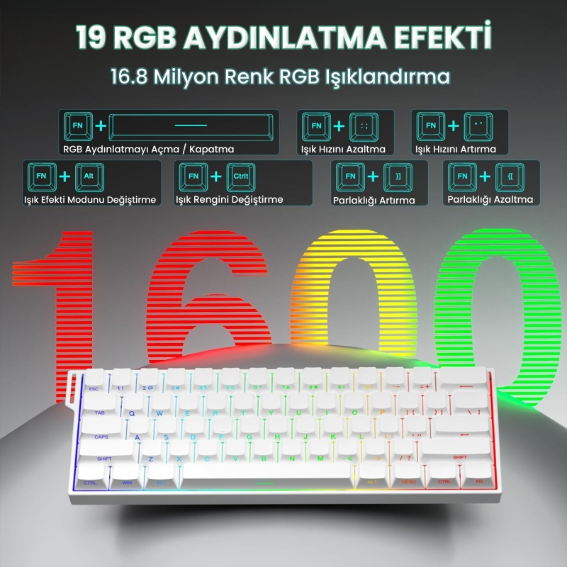 Aula Mini 60 He Pro Hall Effect Manyetik Klavye Rapid Trigger Mistcloud Switch 8000Hz TKL Hot Swap Oyuncu Klavyesi Beyaz - 5