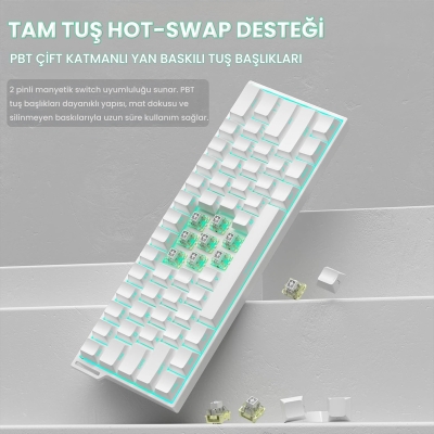 Aula Mini 60 He Pro Hall Effect Manyetik Klavye Rapid Trigger Mistcloud Switch 8000Hz TKL Hot Swap Oyuncu Klavyesi Beyaz - 6