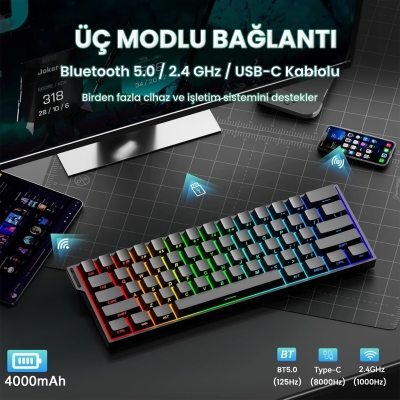 Aula Mini 60 He Pro Hall Effect Manyetik Klavye Rapid Trigger Stromrise Switch 8000Hz TKL Hot Swap Oyuncu Klavyesi Siyah - 3