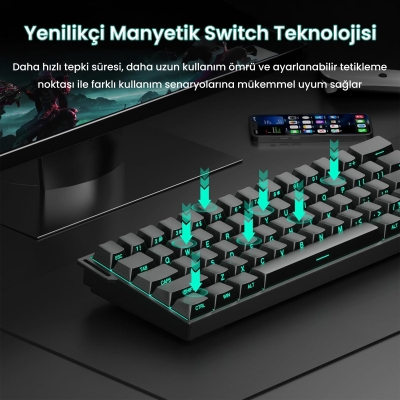 Aula Mini 60 He Pro Hall Effect Manyetik Klavye Rapid Trigger Stromrise Switch 8000Hz TKL Hot Swap Oyuncu Klavyesi Siyah - 4