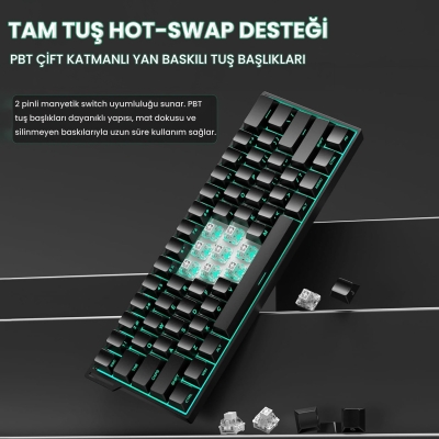 Aula Mini 60 He Pro Hall Effect Manyetik Klavye Rapid Trigger Stromrise Switch 8000Hz TKL Hot Swap Oyuncu Klavyesi Siyah - 6