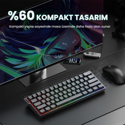 Aula Mini 60 He Pro Hall Effect Manyetik Klavye Rapid Trigger Stromrise Switch 8000Hz TKL Hot Swap Oyuncu Klavyesi Siyah - 7