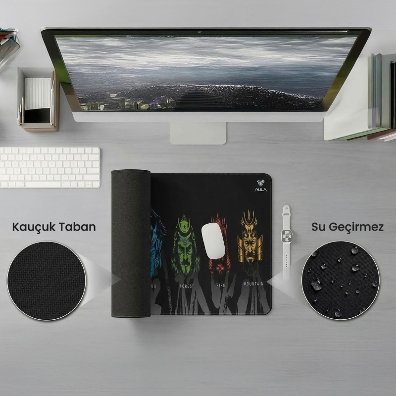Aula MP-WFFM 70x30cm Kaymaz Tabanlı Gaming Oyuncu Mousepad Siyah - 2