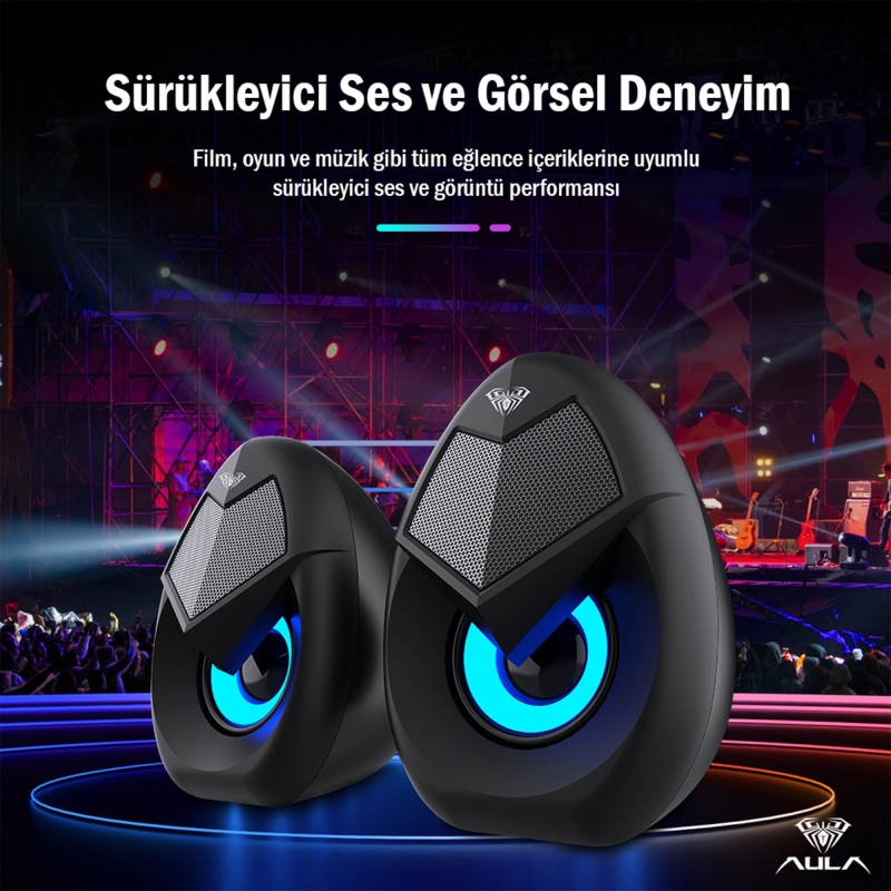 Aula N-69 2*3W RGB LED Işıklı Masaüstü Oyuncu Laptop PC Bilgisayar Hoparlörü - 8