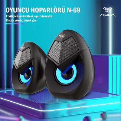Aula N-69 2*3W RGB LED Işıklı Masaüstü Oyuncu Laptop PC Bilgisayar Hoparlörü - 2