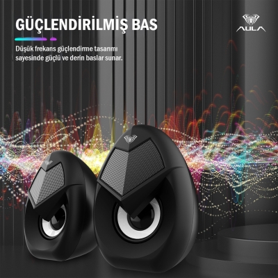 Aula N-69 2*3W RGB LED Işıklı Masaüstü Oyuncu Laptop PC Bilgisayar Hoparlörü - 9