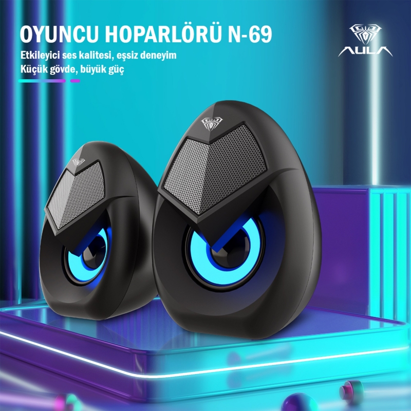 Aula N-69 2*3W RGB LED Işıklı Masaüstü Oyuncu Laptop PC Bilgisayar Hoparlörü - 2