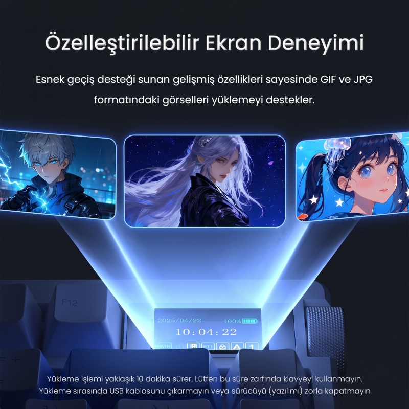 Aula Nova75 Mekanik RGB Klavye TKL Dream Sakura Switch Tri Mode Kablosuz Makrolu Hot Swap Gaming Oyuncu Klavyesi Siyah - 4