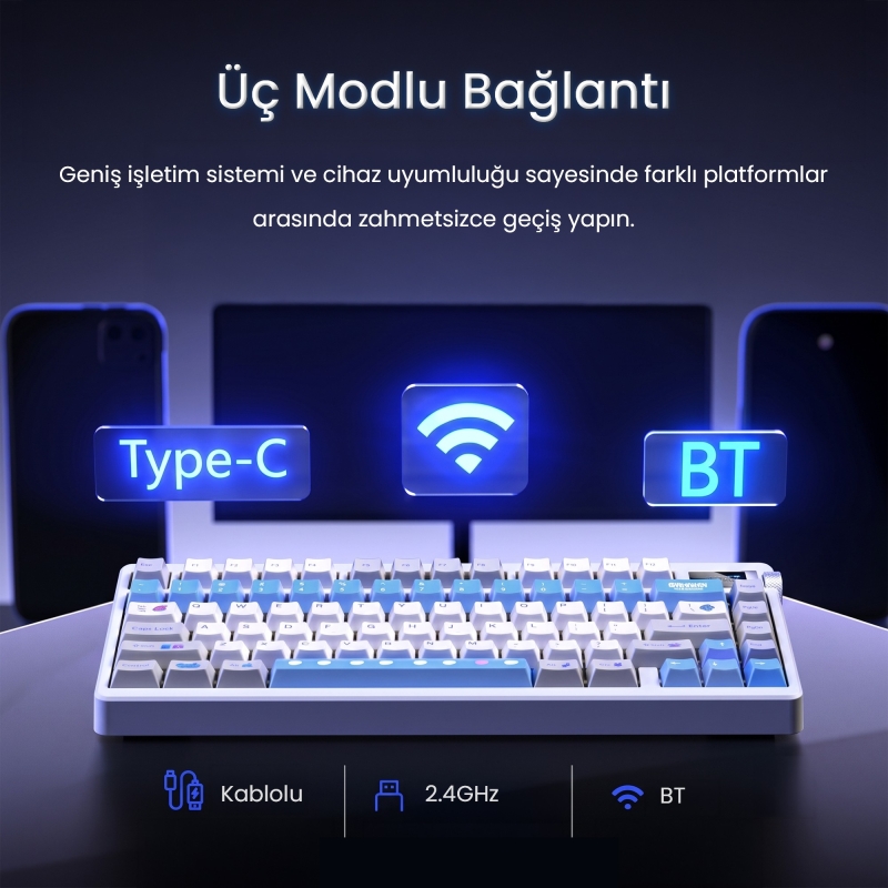 Aula Nova75 Mekanik RGB Klavye TKL Dream Sakura Switch Tri Mode Kablosuz Makrolu Hot Swap Gaming Oyuncu Klavyesi Siyah - 5