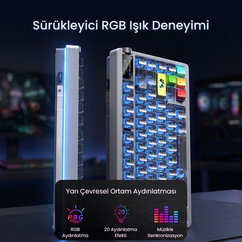 Aula Nova75 Mekanik RGB Klavye TKL Dream Sakura Switch Tri Mode Kablosuz Makrolu Hot Swap Gaming Oyuncu Klavyesi Siyah - 6