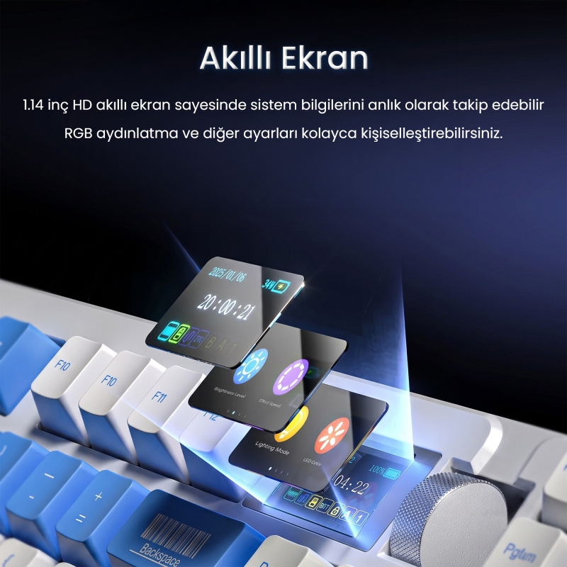 Aula Nova75 Mekanik RGB Klavye TKL Meteor Ice Cream Switch Tri Mode Kablosuz Makrolu Hot Swap Gaming Oyuncu Klavyesi Kırmızı - 3