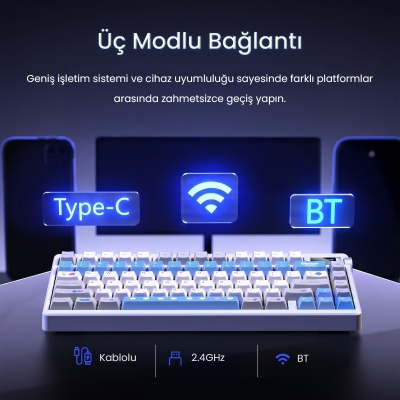 Aula Nova75 Mekanik RGB Klavye TKL Meteor Ice Cream Switch Tri Mode Kablosuz Makrolu Hot Swap Gaming Oyuncu Klavyesi Kırmızı - 5