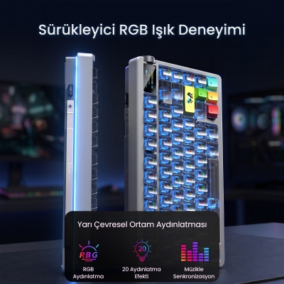 Aula Nova75 Mekanik RGB Klavye TKL Strawberry Mint Switch Tri Mode Kablosuz Makrolu Hot Swap Gaming Oyuncu Klavyesi Gradyan Pembe - 6