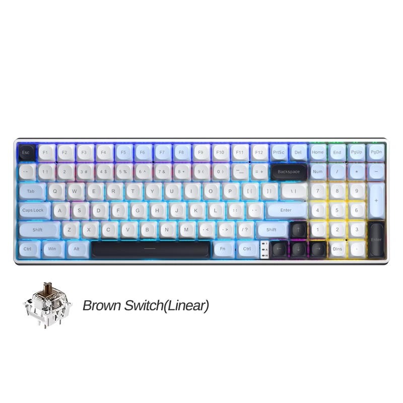 Aula S100 Pro Brown Switch How Swap RGB Mekanik Klavye Bluetooth Kablolu Kablosuz Bağlantı Buz Mavisi - 1