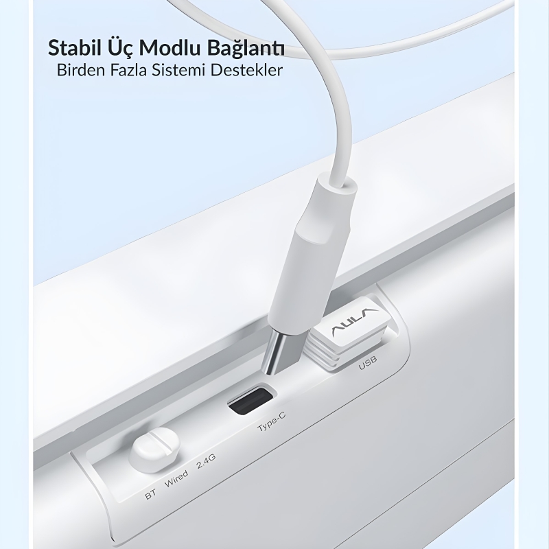 Aula S100 Pro Brown Switch How Swap RGB Mekanik Klavye Bluetooth Kablolu Kablosuz Bağlantı Buz Mavisi - 6