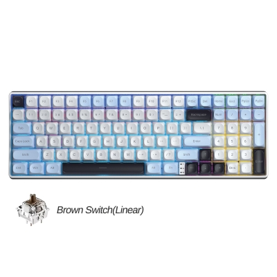 Aula S100 Pro Brown Switch How Swap RGB Mekanik Klavye Bluetooth Kablolu Kablosuz Bağlantı Buz Mavisi - Aula