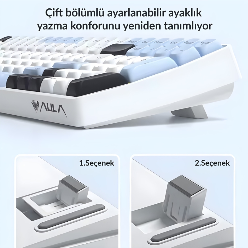 Aula S100 Pro Brown Switch How Swap RGB Mekanik Klavye Bluetooth Kablolu Kablosuz Bağlantı Buz Mavisi - 5