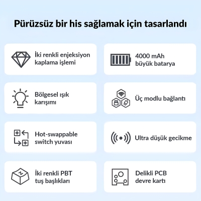 Aula S100 Pro Red Switch How Swap RGB Mekanik Klavye Bluetooth Kablolu Kablosuz Bağlantı Mavi - 6