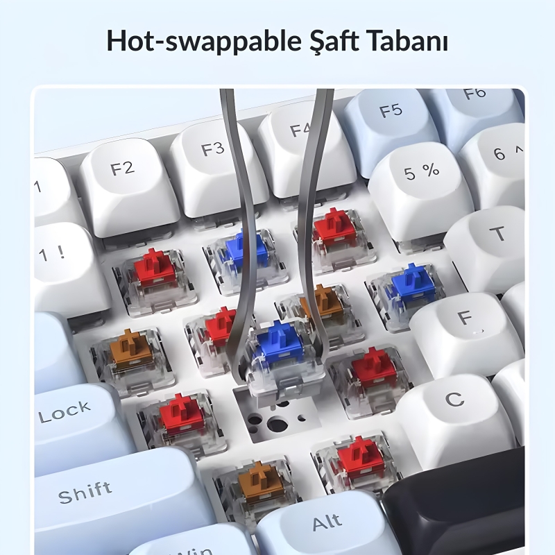 Aula S100 Pro Red Switch How Swap RGB Mekanik Klavye Bluetooth Kablolu Kablosuz Bağlantı Mavi - 4