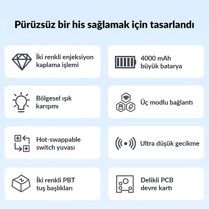 Aula S100 Pro Red Switch How Swap RGB Mekanik Klavye Bluetooth Kablolu Kablosuz Bağlantı Mavi - 6