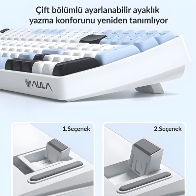 Aula S100 Pro Red Switch How Swap RGB Mekanik Klavye Bluetooth Kablolu Kablosuz Bağlantı Mavi - 3