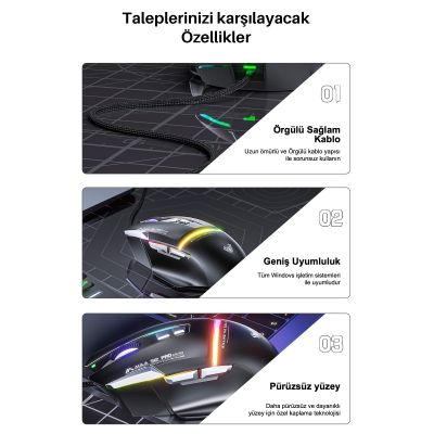 Aula S12 Pro 12800 DPI 8 Tuşlu Makrolu Kablolu Optik Gaming Oyuncu Mouse Siyah - 8