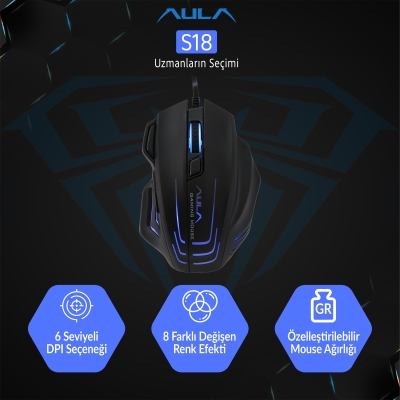 Aula S18 6400DPI RGB 7 Programlanabilir Tuş 1000Hz Gaming Oyuncu Mouse - 3