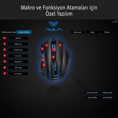 Aula S18 6400DPI RGB 7 Programlanabilir Tuş 1000Hz Gaming Oyuncu Mouse - 8