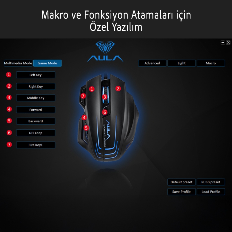 Aula S18 6400DPI RGB 7 Programlanabilir Tuş 1000Hz Gaming Oyuncu Mouse - 8