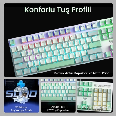 Aula S500 Blue Switch RGB Makrolu Kablolu Gaming Mekanik Oyuncu Klavyesi - 4