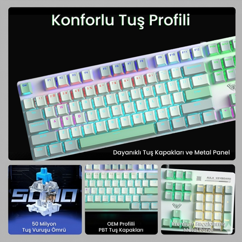 Aula S500 Blue Switch RGB Makrolu Kablolu Gaming Mekanik Oyuncu Klavyesi - 4