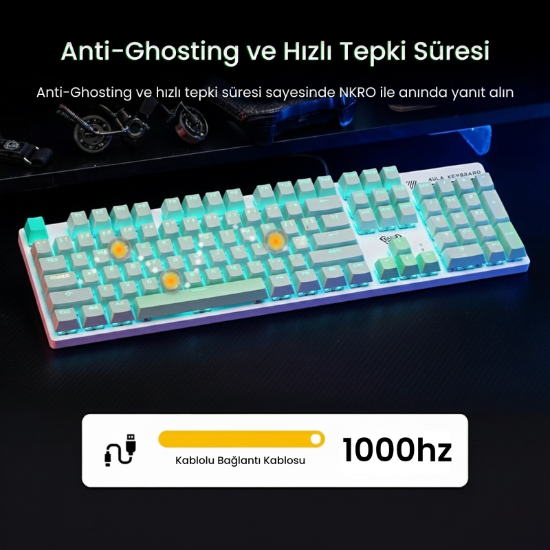 Aula S500 Blue Switch RGB Makrolu Kablolu Gaming Mekanik Oyuncu Klavyesi - 5
