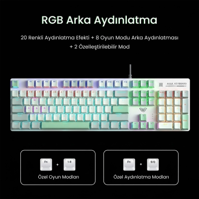 Aula S500 Blue Switch RGB Makrolu Kablolu Gaming Mekanik Oyuncu Klavyesi - 6