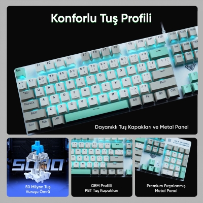 Aula S500 Blue Switch Mavi Led Aydınlatmalı Makrolu Kablolu Gaming Mekanik Oyuncu Klavyesi - 4