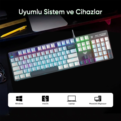 Aula S500 Blue Switch RGB Makrolu Kablolu Gaming Mekanik Oyuncu Klavyesi Mavi - 7