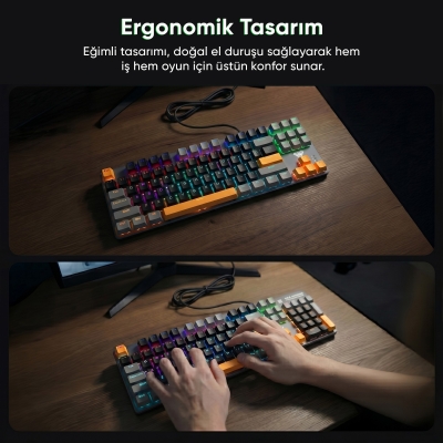 Aula S500 Blue Switch RGB Makrolu Kablolu Gaming Mekanik Oyuncu Klavyesi Sarı - 3