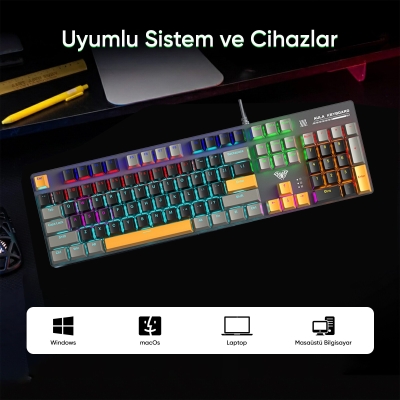 Aula S500 Blue Switch RGB Makrolu Kablolu Gaming Mekanik Oyuncu Klavyesi Sarı - 7