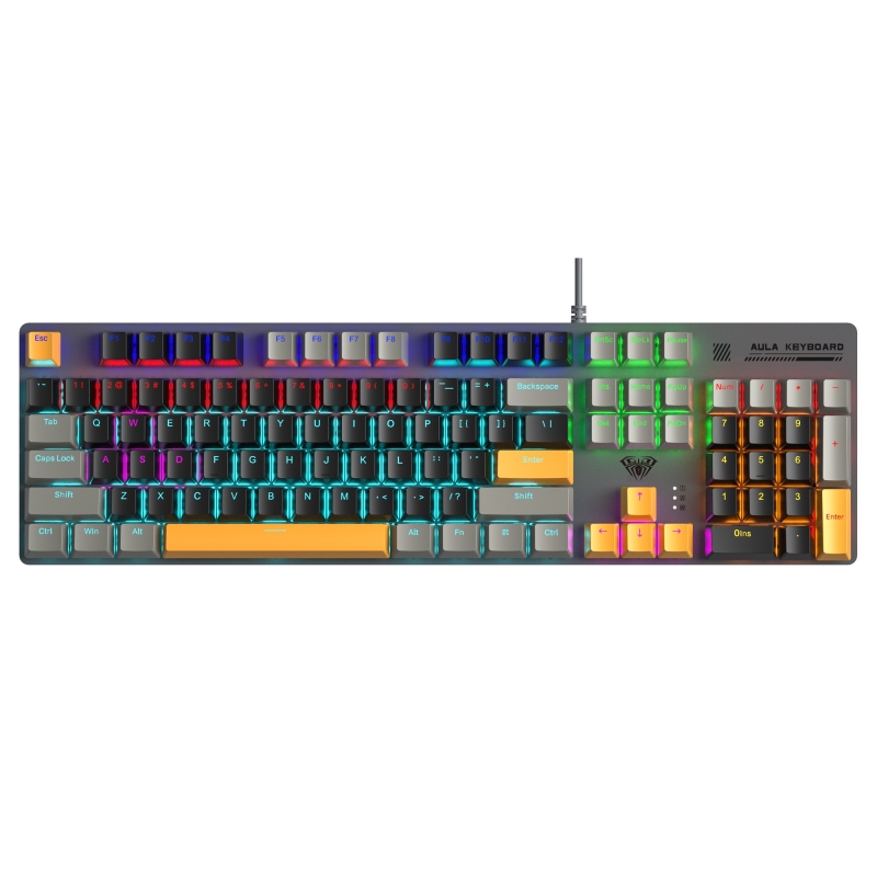 Aula S500 Blue Switch RGB Makrolu Kablolu Gaming Mekanik Oyuncu Klavyesi Sarı - 1